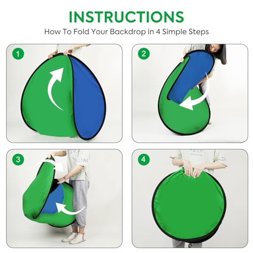 3x5ft/1x1.5M Blue Green Screen Backdrop, Double-Sided Pop Up Photo Backdrop Collapsible Greenscreen Background Muslin Chromakey Screen with Carry Bag for Photo Studio, Streaming, Gaming - color: Green/Blue, size: 3 x 5 ft