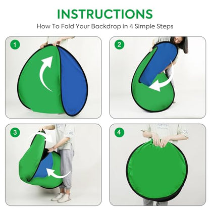 5x6.5ft/1.5x2M Blue Green Screen Backdrop, Double-Sided Pop Up Photo Backdrop Collapsible Greenscreen Background Muslin Chromakey Screen with Carry Bag for Photo Studio, Streaming, Gaming - color: Green/Blue, size: 5 x 6.5 ft