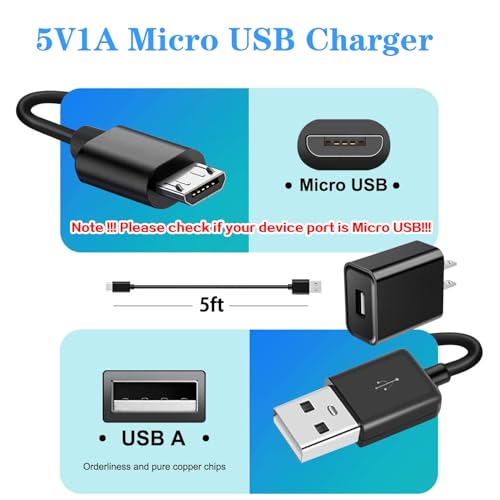 5v 1a power cord 5v-1a adapter micro usb cable 5v1a charger 5v/1a power supply micro usb charger with wall plug 5v 1000ma microusb 5 volt 1 amp 5 watt fo radio/electric toothbrush/PointReading pen/Toy - color: black+micro usb cable