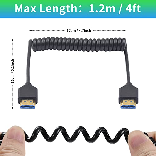 Duttek 8K HDMI Coiled Cable 1 FT-4 FT, 48Gbps Ultra Thin Short HDMI Cable Male to Male Support 8K@60Hz 4K@240Hz HDR eARC VRR, Compatible with Camera, ATOMOS Ninja V, PS5, Xbox, Gimbal Stabilizer - style: 8K Coiled HDMI Cable