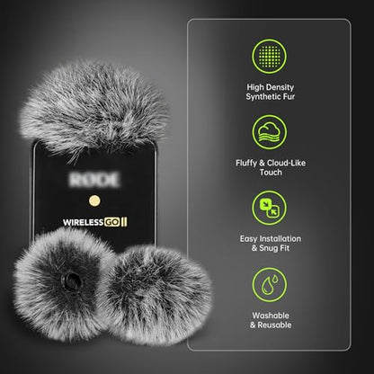 Premium Furry Windscreen Windshield Dead-cat for Rode Wireless Go Microphones (2PCs-Gray, Rode Wireless Go II) - color: 2PCs-Gray, size: Rode Wireless Go II