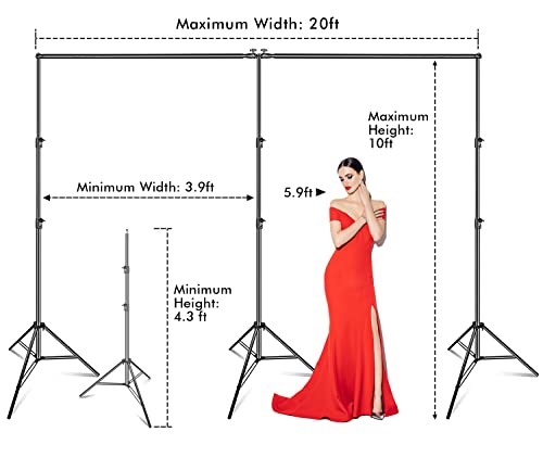 SLOW DOLPHIN Photo Video Studio 20ft (Wide) x 10ft (Tall) Heavy Duty Adjustable Width & Length Photography Backdrop Stand Background Support System Kit with Spring Clamps, Backdrop Clips, Carry Bag