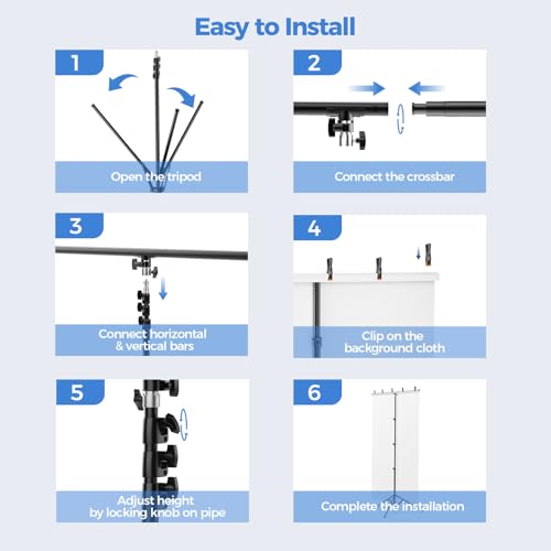 EMART White Photo Backdrop with Stand Kit 10x5ft, Photography White Background Screen with Portable T-Shape Support and 5 Clamps for Video Recording, Meetings, Self Tape - size: 5x10ft