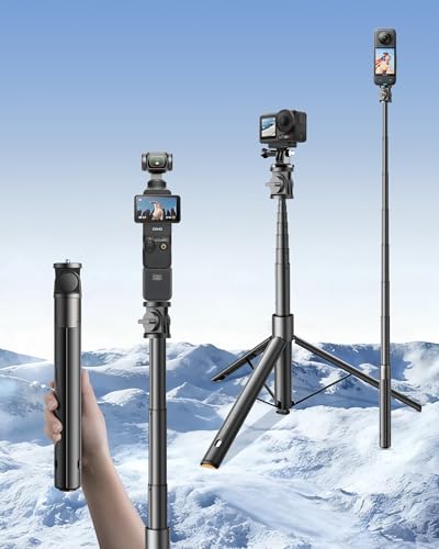 Windproof 63" Selfie Stick Tripod for DJI Osmo Pocket 3, Auto-Opening Upon Ground Contact, 8 Levels Adjustment Action Camera Tripod with 1/4" Screw Accessory for DJI Osmo Pocket3