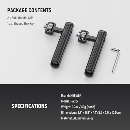 Neewer 2 Pack Rotatable Side Handle/Top Handle Only for iPhone 16 15 Pro Max Samsung S24 S23 Phone Cages, 1/4" Screw & Anti Twist Pin for Phone Stabilizer Video Rig Video Recording Filming, PA027 - style: PA027（2-Pack）w/Anti Twist Pin