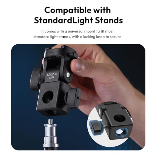 ULANZI LA04 Light Stand Mount Adapter with 1/4” Screw, Quick Release Mounting Plate for Camera Monitor Ring Light, Fits Flat Head Light Stand/Boom arm/C Stand, 180° Tilt Max. Load 6.6lb/3kg