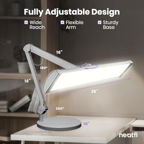 Neatfi 3,500 Lumens LED Desk Lamp – 45W Dimmable Task Light | 3 Light Modes | 540 SMD LEDs | Touch Control | Adjustable Arm | Reading, Craft, Workbench & Office (Silver-3, 26-Inch Wide Shade) - color: Silver-3