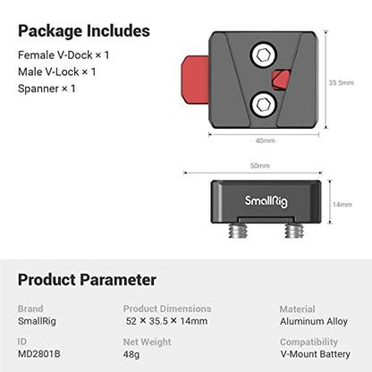 SmallRig Mini V-Lock Assembly Kit, V Mount Battery Plate, Quick Release Set with 1/4"-20 Threaded Holes - MD2801B | Mini V-Lock Assembly Kit,Lightweight for Smallrig V-Mount Battery VB99 SE / VB50 / VB99 / X99, Monitors, Magic Arms - style: M3 Hole