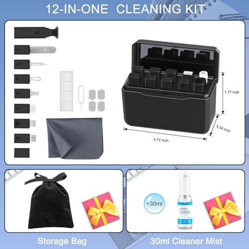 Laptop Computer Keyboard Screen Cleaner Kit, 10-in-1 Electronic Earbud Camera Lens Cleaning Brush Pen Tool for Airpod Pro Speaker Watch, Touchscreen Mist Spray for Phone Tablet MacBook PC iPad iPhone