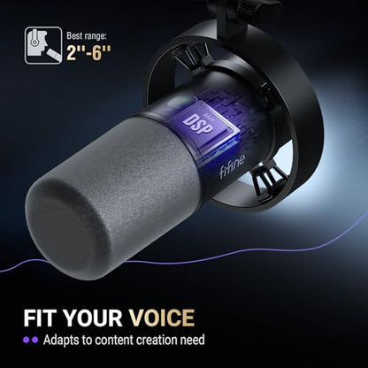 FIFINE K688 Podcast Microphone Kit, USB/XLR Dynamic Microphone with Boom Arm for PC/XLR Mixer, Gaming Mic with Mute Button, Headphone Jack for Vocal, Voice-Over, Streaming, Music Recording -K688CT - size: K688CT Black