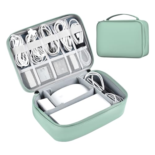 Large Capacity Electronics Accessories Organizer Travel Case with Adjustable Divider Waterproof Leather Cord Shockproof Tech Organizer Bag(Light Green, Single Layer) - color: Light Green, size: Single Layer-Regular