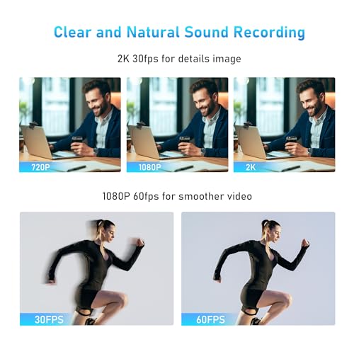 2K Webcam, FHD Computer Streaming Camera with 2K/30fps, 1080P/60fps, Autofocus, Dual Noise-Cancelling Microphones and Tripod, for Computer/Zoom/Skype/Teams/Laptop/MacBook/Windows - style: 2K/78°FOV