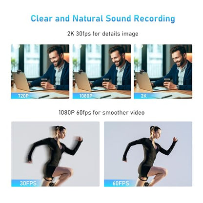2K Webcam, FHD Computer Streaming Camera with 2K/30fps, 1080P/60fps, Autofocus, Dual Noise-Cancelling Microphones and Tripod, for Computer/Zoom/Skype/Teams/Laptop/MacBook/Windows - style: 2K/78°FOV