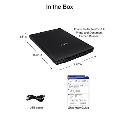 Epson Perfection V19 II Color Photo and Document Flatbed Scanner with 4800 dpi Optical Resolution, USB Power and High-Rise, Removable Lid