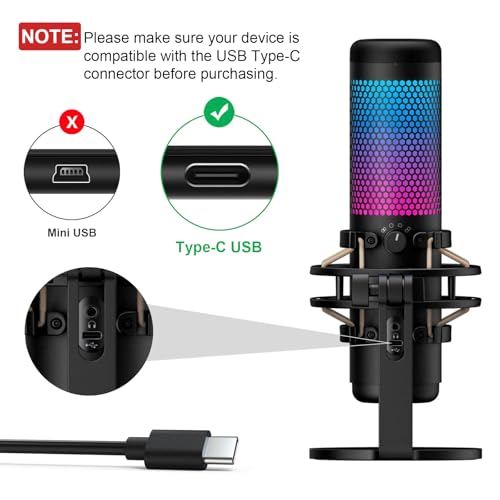 USB C Data Charging Cable Cord Compatible with HyperX QuadCast 2, SoloCast, QuadCast S USB Condenser Gaming Microphone, Replacement for TONOR TC30, Fifine A6/K688, Elgato Wave 3 Mic, 5 FT