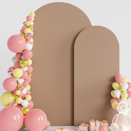 Wokceer Wedding Arch Backdrop Cover 7.2FT, 6FT Set of 2 Spandex Fitted Nude Brown for Round Top Chiara Stands - Birthday Party Ceremony Decor - color: Nude Brown, size: 7.2FT,6FT