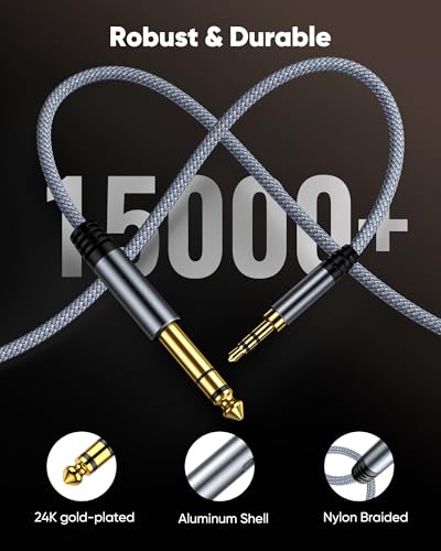 Highwings 1/4 to 1/8 Cable Stereo Audio Cable, 6.35mm 1/4" Male to 3.5mm 1/8" Male TRS Bidirectional Stereo Audio Cable Jack for Guitar, Home Theater Devices, Speaker and Amplifiers (15FT) - size: 15FT