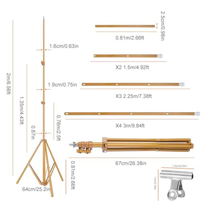 6.5 x 10ft Adjustable Backdrop Stand Kit,Heavy-Duty Photography Background Support System with Clamps & Carry Bag,Photo Video Studio Backdrop Stand for Parties,Weddings,Green Screen & Banner Display - color: Gold