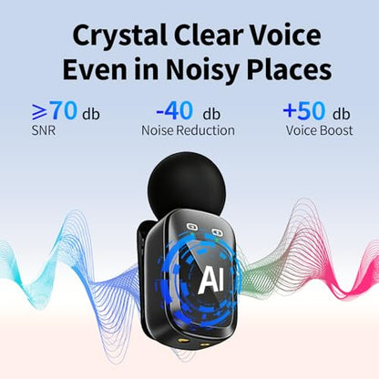 Wireless Clip-on Microphone System - Dual Lavalier Mics for TikTok, Vlog, Live Streaming, Interview, Compatible with Phone/Camera/PC, Auto Pairing, 8H Playtime per Mic
