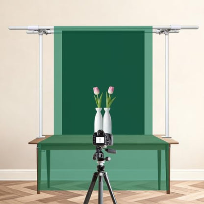 Beyeutao Over the Table Backdrop Stand with Clamps Double Crossbar 16"-87" Length 16"-45" Height Adjustable White Photo Backdrop Stand with Clamps Background Stand Metal Photo Background Stand - color: White, size: 16-87 Inches (Double Rod)