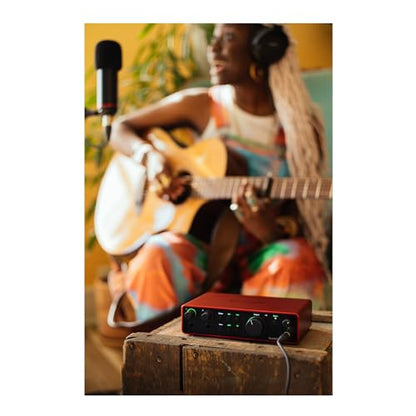 Focusrite Scarlett 2i2 4th Gen USB Audio Interface for Recording, Songwriting, Streaming and Podcasting — High-Fidelity, Studio Quality Recording, and All the Software You Need to Record | 2 Ultra-Low-Noise Mic Preamps, 2 Instrument and Line Inputs, 24-Bi