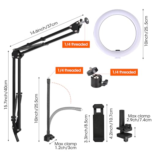 Overhead Camera Mount with 10" Selfie Ring Light,Adjustable Phone Arm Stand, Desk Tripod Holder Content Creator Lighting Kit with Remote for iPhone Filming,Video Recording,Tiktok,YouTube