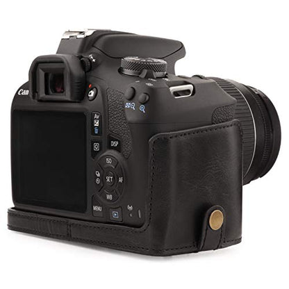 MegaGear MG1607 Ever Ready Leather Camera Case compatible with Canon EOS Rebel T7 (18-55mm), 2000D (18-55mm) - Black - color: Black