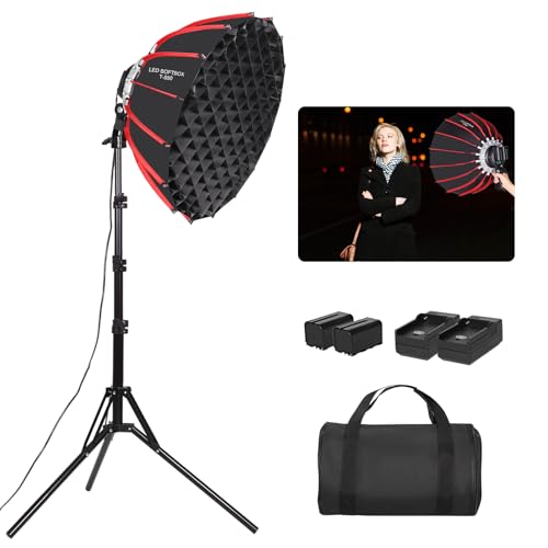 21in/55cm 60W Handheld LED Softbox Light with Rechargeable Battery/Grid/Light Stand, Dimmable Color Temperature for Studio Outdoor Portrait Products Photography Live Streaming Video Recording