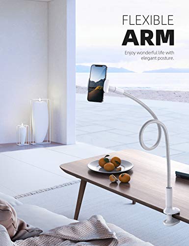 Lamicall Phone Holder Bed Gooseneck Mount, Cell Phone Clamp Clip for Desk, Flexible Long Arm Headboard Bedside Lazy Bracket, Overhead Table Stand, Compatible with All Phones - Gray - color: Gray