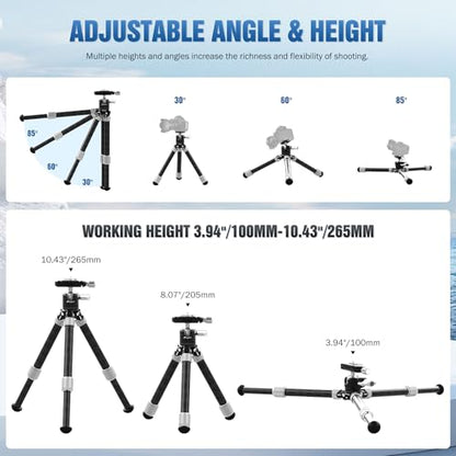 LEOFOTO Carbon Fiber Mini Table Tripod with Ball Head for Camera, Lightweight Desktop Tripod with Base, 1/4" Arca QR Plate for Phone Adaptor/Projector, Max Height 10.43", Max Load 11LB, MT-02C Plus - size: MT-02CL Plus