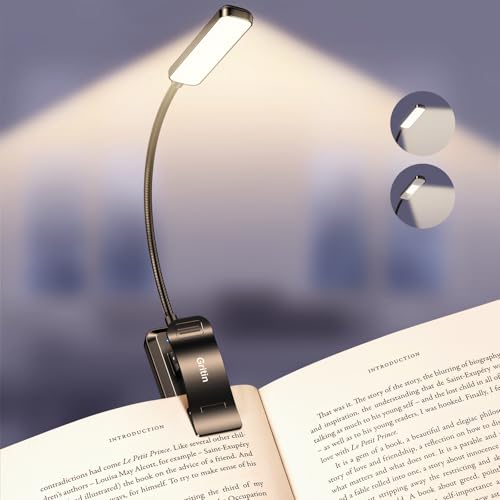 Gritin 2026 Gen 2 Book Light for Reading- 30 Eye Caring Full Spectrum LED | 5 Colors & 5 Brightness, Adjustable Wide/Narrow Beam, Upgrade 1500mAh Long-Lasting Rechargeable Clip on Light for Book Lovers - color: Black