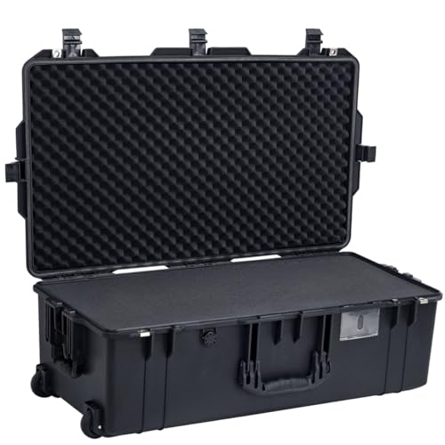 32" L x 18" W x 11" H Large Hard Case with Foam, Portable Rolling Hard Case with Wheels, Waterproof Shockproof Dustproof, Suitable for Cameras, Lenses, Camcorder, Instrument, Telescopes
