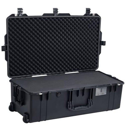 32" L x 18" W x 11" H Large Hard Case with Foam, Portable Rolling Hard Case with Wheels, Waterproof Shockproof Dustproof, Suitable for Cameras, Lenses, Camcorder, Instrument, Telescopes