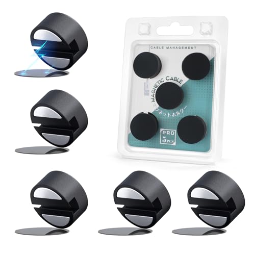 Maveek Magnetic Cord Clips Black, Silicone Cord Organizer Magnet Cable Holder Charging Cable Management Cord Keeper with Adhesive Metal Disc (5 Piece, Large Size) - color: Black, size: Large