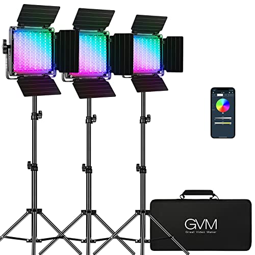 GVM RGB Video Lighting, 360° Full Color Led Video Light with APP Control, 3 Packs 850D Photography Lighting Kit CRI 97, YouTube, Aluminum Alloy Shell - size: 3 packs