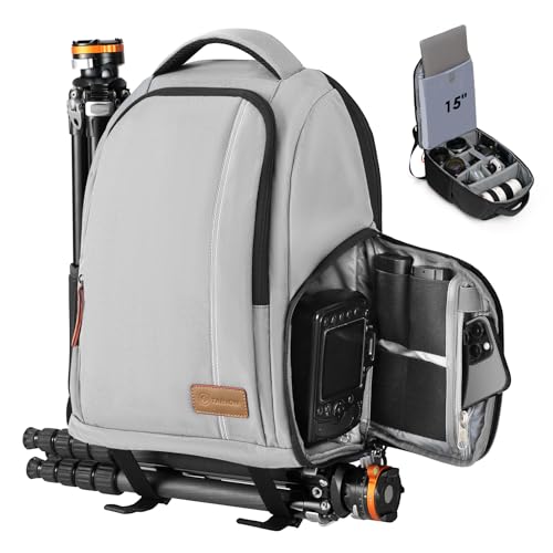 TARION Large Camera Backpacks for Photographers - Waterproof Camera Bag Photography backpack with 15" Laptop Compartment Rain Cover Side Access Tripod Holder(TB02 Grey) - color: Grey