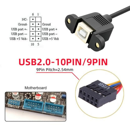 chenyang USB 2.0 Front Panel Header 9/10Pin Male to USB 2.0 Type-B Female Mainboard Header Port Extension Cable Adapter 1.64FT/0.5M - style: Type-B Female