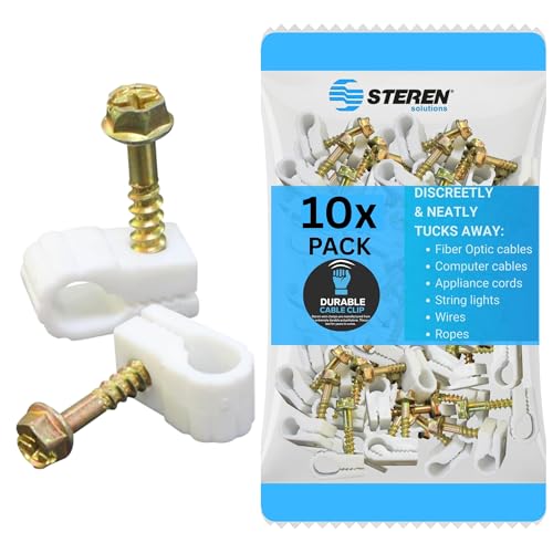 Coaxial Cable Clips - Cable Holder - Wire Clips - Siding Clips for Hanging - Cord Holder for Desk - Cable Clamps - Cord Clip - Wire Organizer Clips - Tv Mount Screws - White - 10 Pack - STEREN - color: White, size: 10 Pack - Mini Dual Cable