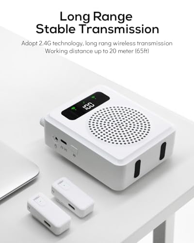 Wireless Voice Amplifier with Lavalier Microphones, Portable Voice Amplifier, Microphone with Speaker, Mini Megaphone with Clip on/Lapel Mic Teacher Microphone for Classroom Speech (White) - color: White