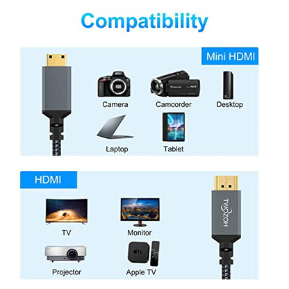 Twozoh 90° Degree Coiled Mini HDMI to HDMI Cable, Right Angled Mini HDMI to HDMI Coiled Cable Support 4K/3D 1080p Extend up to 1.5M / 5FT - size: 5 ft, style: Right Angled 1-Pack