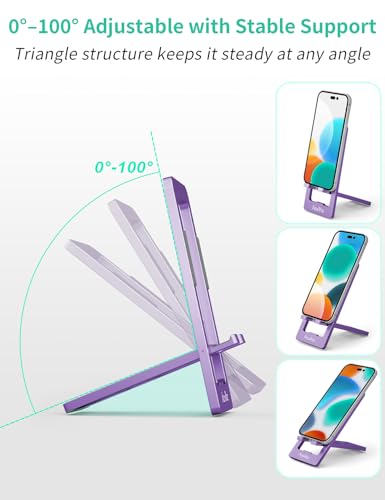 Aoviho Phone Stand for Desk, Ultra-Thin Foldable Aluminum Phone Holder, Portable Travel & Office Cell Phone Stand Compatible with iPhone 17 16 15 14 13 12 Pro Max, Fits 3.7"-7" Devices, Purpel - color: Purple