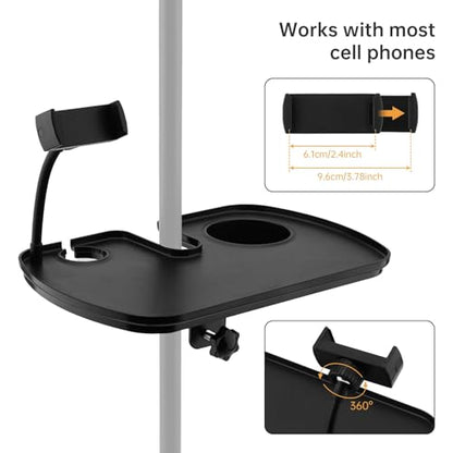 Microphone Stand Tray with Phone Holder, 12.2" Large Clamp On Shelf Table | Fits 0.4"-2" pole. Hold 9.9 lbs. Raised edge. Fits karaoke music stand studio concert floor lamp beach sunshade table storage