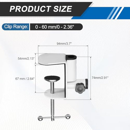 HARFINGTON Metal Table Clamp Mount 2.6" Hole Dia Clamp for Desk Lamp Mount Stand Universal Cantilever Bracket with Adjustable Screw Plastic Handle for Microphone Arm Lamp Stand, White - size: 2.6", style: Plastic Handle