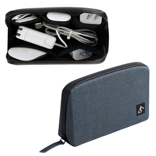 Small Electronics Organizer Travel Case, Cord and Cable Tech Bag Pouch | Compact soft tech Bag pouch for cables cords chargers earbuds and slim power bank water-resistant for travel, cruise and work - color: Blue, size: Small