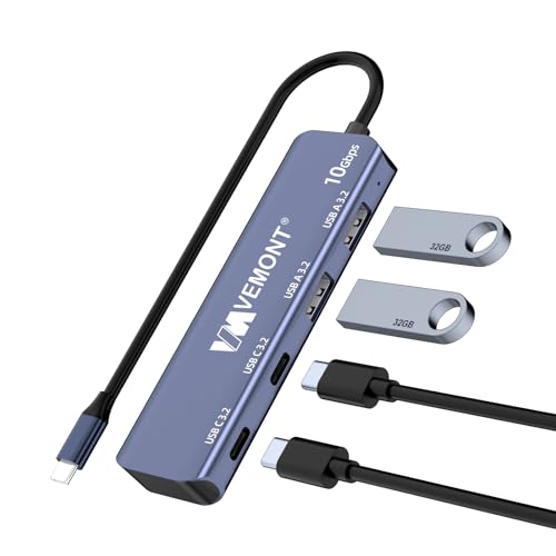 USB C Hub 3.2 10Gbps, VEMONT Aluminum USB 3.2 Hub with 2 USB-C and 2 USB-A Data Ports, Ultra Slim USB 3.2 Gen 2 Hub for MacBook Pro/Air 2022/2021, iPhone 15, iPad Pro, XPS, Surface Pro and More - style: 4 in1 10Gbps
