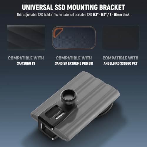 NEEWER SSD Holder with Detachable Cold Shoe for Portable SSD 0.3"-0.6"/8-16mm Thick, Compatible with MagSafe iPhone 16 15 Samsung T9 T7 T5 for SanDisk for Lexar Compatible with SmallRig Cage, PA085 - style: PA085