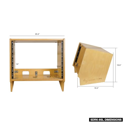 Sound Town DIY 8U Angled Desktop Turret Studio Rack with Solid Baltic Birch Plywood, Golden Oak, Assembly Required (SDRK-8SL) - size: 8U, Golden Oak