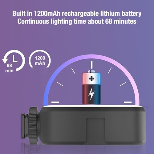RGB LED Video Light with 360-Degree Color Adjustment & 3 Cold Shoe Mounts, 1200mAh Rechargeable Portable Photography Light for Streaming Studio Content Creation