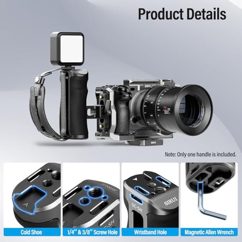 SIRUI Camera Cage Side Handle, Aluminum NATO and 3/8'' Locating Mount for ARRI Side Hand Grip with Cold Shoe and Threaded Holes, Up and Down Adjustable, Pack of 1, SC-SH