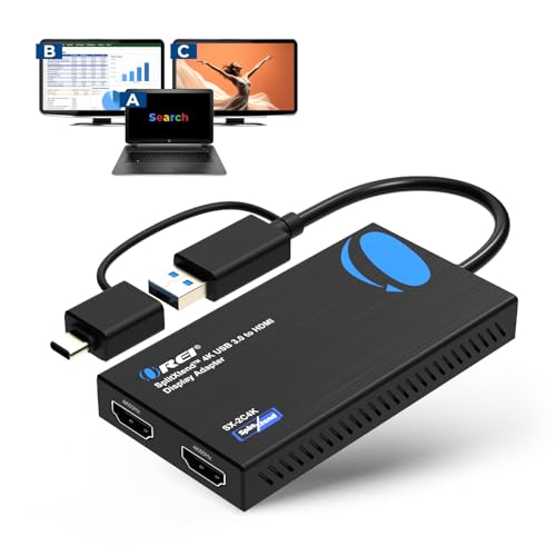 OREI SplitExtend 4K HDMI Splitter Extended Display for Dual Monitor - Multi-Monitor Display 3 Separate Screens - USB A & USB-C Adapter to HDMI 2.0, 4K@60hz, DisplayLink Driver MacOS, Windows - color: Pure Black